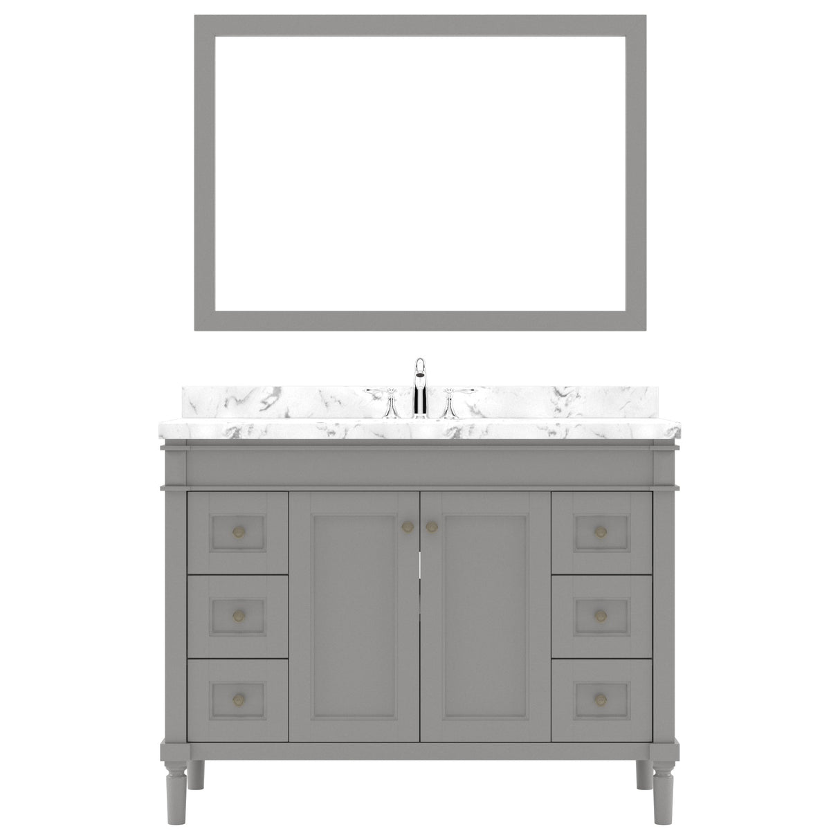 Virtu USA Tiffany 48" Single Bath Vanity in White with White Quartz Top and Round Sink with Matching Mirror - Luxe Bathroom Vanities