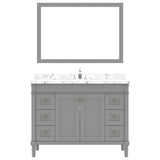 Virtu USA Tiffany 48" Single Bath Vanity in White with White Quartz Top and Round Sink with Matching Mirror - Luxe Bathroom Vanities