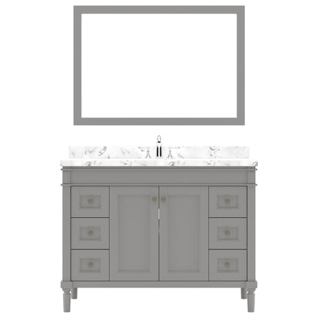 Virtu USA Tiffany 48" Single Bath Vanity in White with White Quartz Top and Round Sink with Brushed Nickel Faucet with Matching Mirror - Luxe Bathroom Vanities