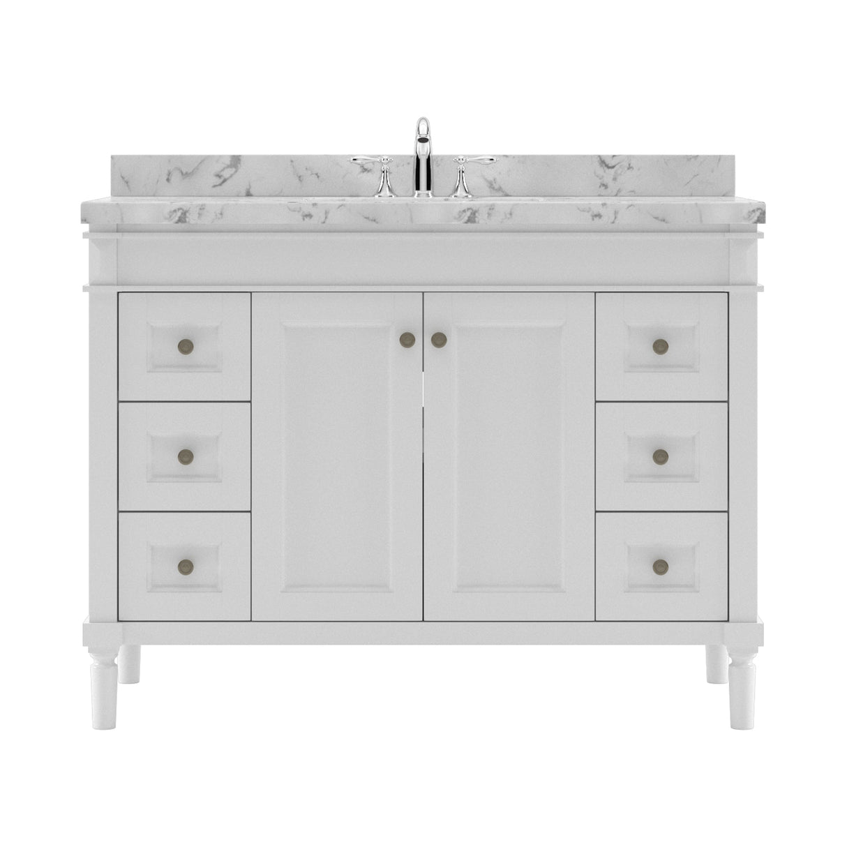 Virtu USA Tiffany 48" Single Bath Vanity with White Quartz Top and Round Sink with Matching Mirror