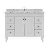 Virtu USA Tiffany 48" Single Bath Vanity with White Quartz Top and Round Sink with Matching Mirror