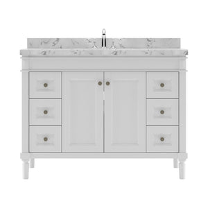 Virtu USA Tiffany 48" Single Bath Vanity in White with White Quartz Top and Round Sink - Luxe Bathroom Vanities