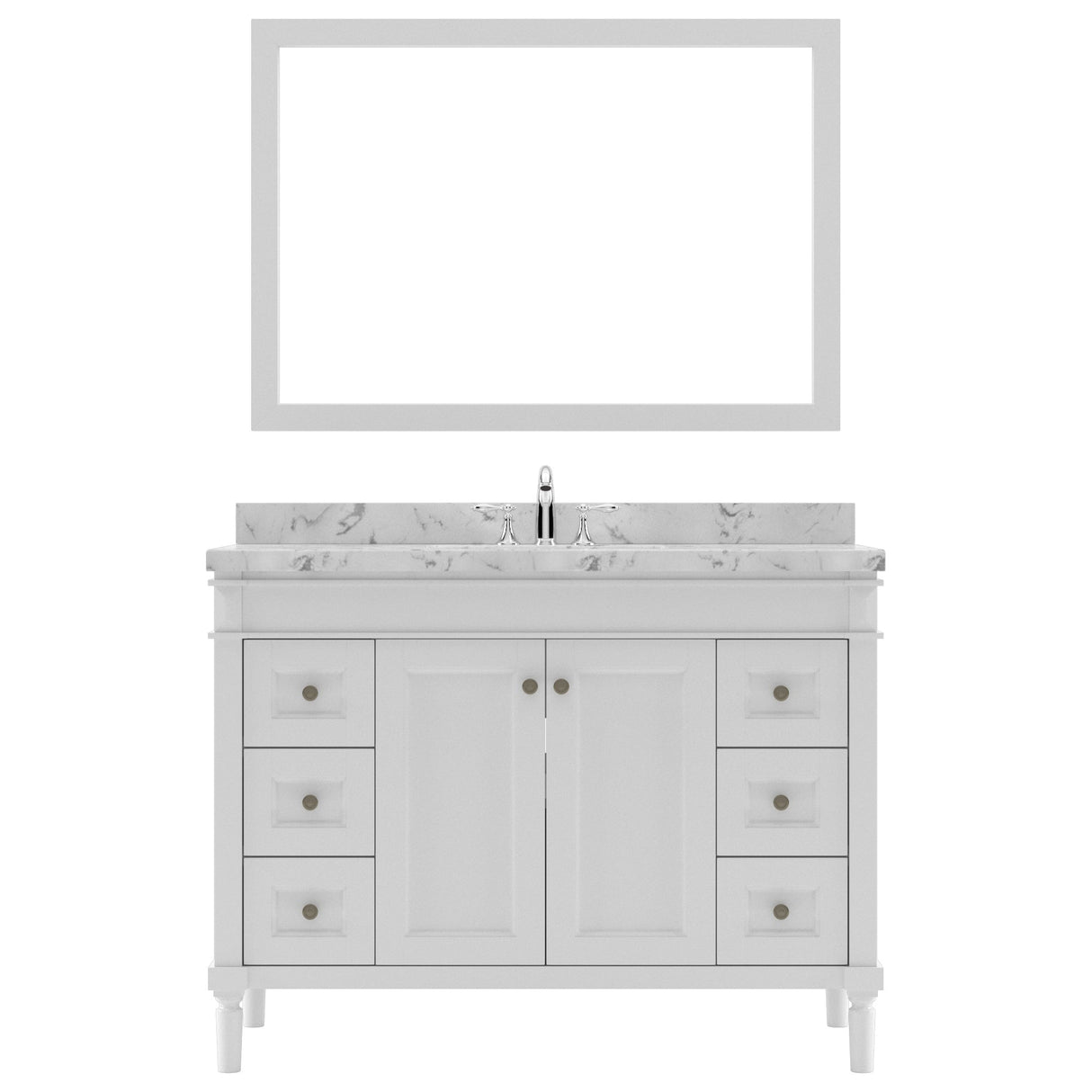 Virtu USA Tiffany 48" Single Bath Vanity in White with White Quartz Top and Round Sink with Matching Mirror - Luxe Bathroom Vanities