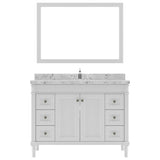 Virtu USA Tiffany 48" Single Bath Vanity in White with White Quartz Top and Round Sink with Matching Mirror - Luxe Bathroom Vanities