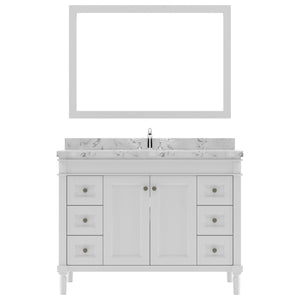 Virtu USA Tiffany 48" Single Bath Vanity in White with White Quartz Top and Round Sink with Brushed Nickel Faucet with Matching Mirror - Luxe Bathroom Vanities