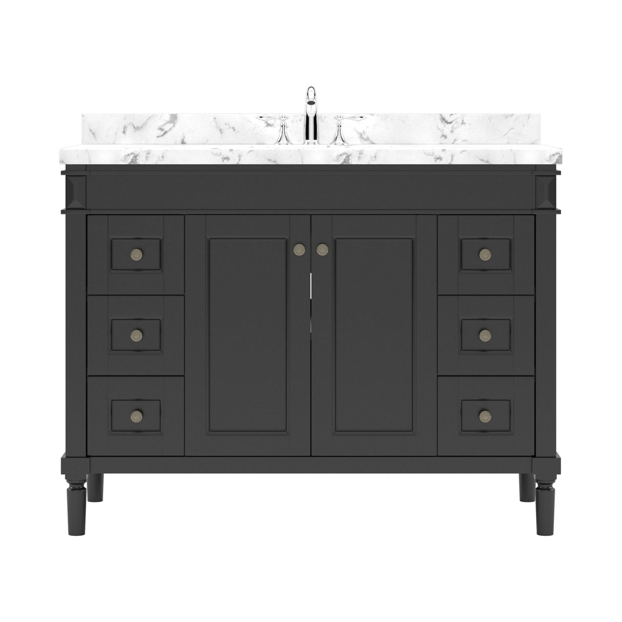 Virtu USA Tiffany 48" Single Bath Vanity with White Quartz Top and Square Sink with Matching Mirror