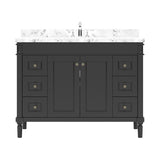 Virtu USA Tiffany 48" Single Bath Vanity with White Quartz Top and Square Sink with Matching Mirror