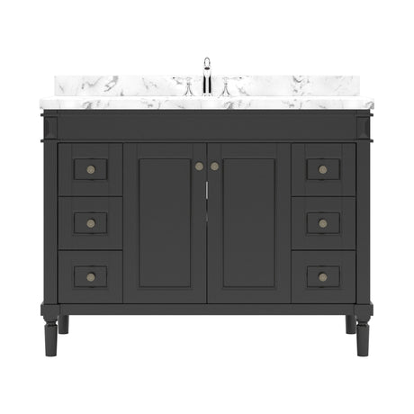 Virtu USA Tiffany 48" Single Bath Vanity in White with White Quartz Top and Square Sink - Luxe Bathroom Vanities