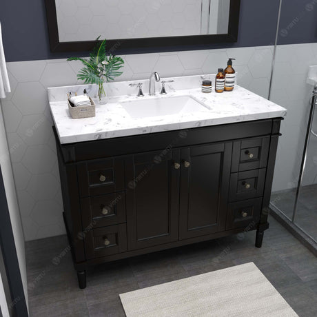 Virtu USA Tiffany 48" Single Bath Vanity with White Quartz Top and Square Sink with Polished Chrome Faucet with Matching Mirror