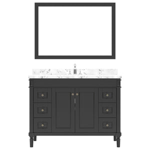 Virtu USA Tiffany 48" Single Bath Vanity in White with White Quartz Top and Square Sink with Matching Mirror - Luxe Bathroom Vanities