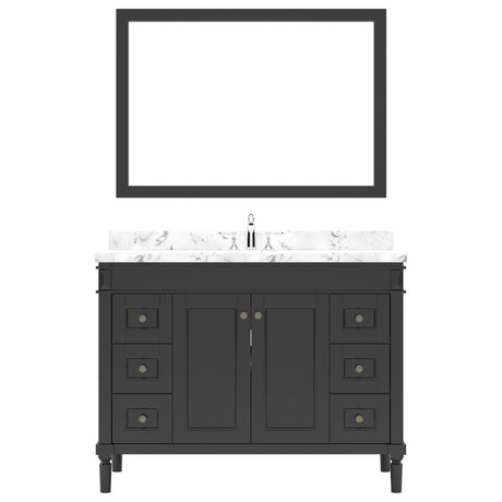 Virtu USA Tiffany 48" Single Bath Vanity in White with White Quartz Top and Square Sink with Polished Chrome Faucet with Matching Mirror - Luxe Bathroom Vanities