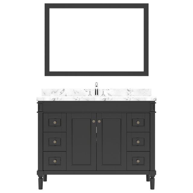 Virtu USA Tiffany 48" Single Bath Vanity in White with White Quartz Top and Square Sink with Polished Chrome Faucet with Matching Mirror - Luxe Bathroom Vanities