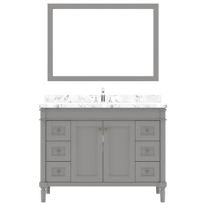 Virtu USA Tiffany 48" Single Bath Vanity in White with White Quartz Top and Square Sink with Matching Mirror - Luxe Bathroom Vanities