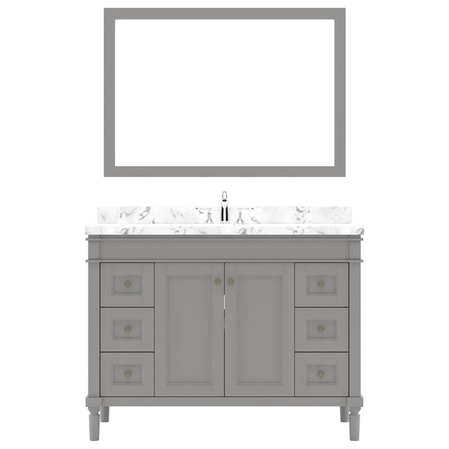 Virtu USA Tiffany 48" Single Bath Vanity in White with White Quartz Top and Square Sink with Polished Chrome Faucet with Matching Mirror - Luxe Bathroom Vanities