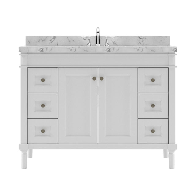 Virtu USA Tiffany 48" Single Bath Vanity with White Quartz Top and Square Sink with Polished Chrome Faucet with Matching Mirror