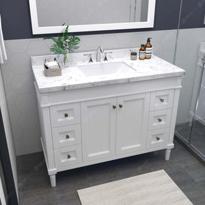 Virtu USA Tiffany 48" Single Bath Vanity with White Quartz Top and Square Sink with Matching Mirror