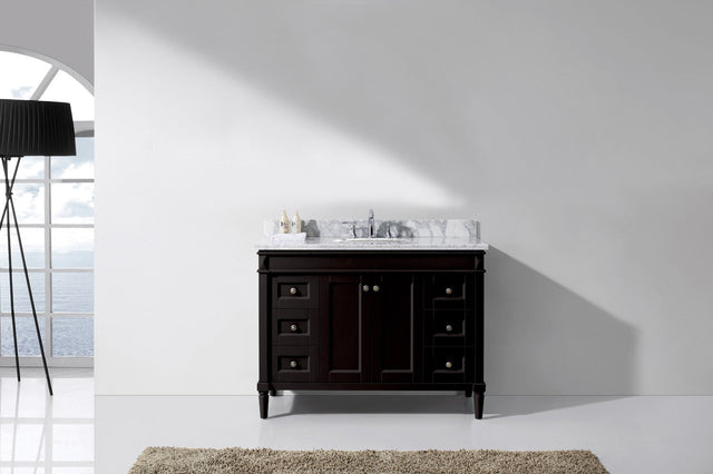 Virtu USA Tiffany 48" Single Bath Vanity with White Marble Top and Round Sink with Matching Mirror