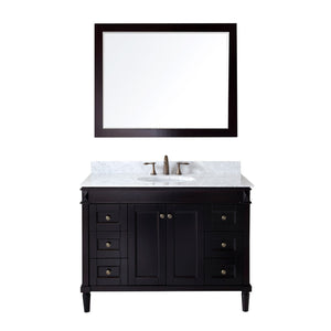 Virtu USA Tiffany 48" Single Bath Vanity with Marble Top and Round Sink with Mirror - Luxe Bathroom Vanities