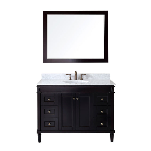 Virtu USA Tiffany 48" Single Bath Vanity with Marble Top and Round Sink with Mirror - Luxe Bathroom Vanities