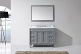 Virtu USA Tiffany 48" Single Bath Vanity in Gray with White Marble Top and Round Sink with Brushed Nickel Faucet with Matching Mirror