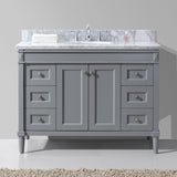 Virtu USA Tiffany 48" Single Bath Vanity in Gray with White Marble Top and Round Sink with Brushed Nickel Faucet