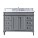 Virtu USA Tiffany 48" Single Bath Vanity in Gray with White Marble Top and Round Sink with Polished Chrome Faucet with Matching Mirror