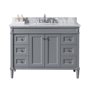 Virtu USA Tiffany 48" Single Bath Vanity in Grey with Marble Top and Round Sink - Luxe Bathroom Vanities Luxury Bathroom Fixtures Bathroom Furniture