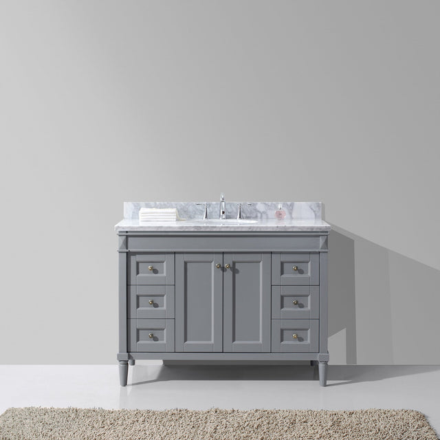 Virtu USA Tiffany 48" Single Bath Vanity in Gray with White Marble Top and Round Sink