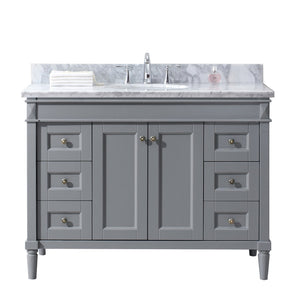 Virtu USA Tiffany 48" Single Bath Vanity with White Marble Top and Round Sink with Matching Mirror