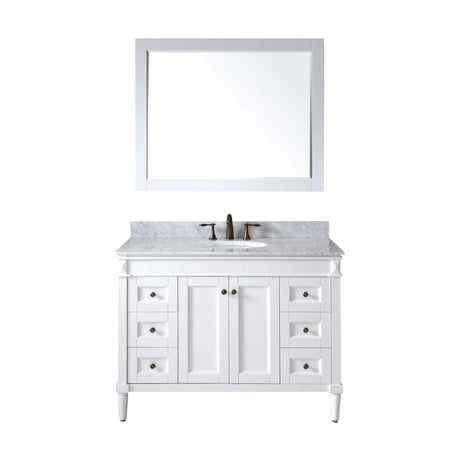 Virtu USA Tiffany 48" Single Bath Vanity with Marble Top and Round Sink with Mirror - Luxe Bathroom Vanities