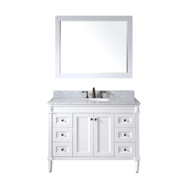 Virtu USA Tiffany 48" Single Bath Vanity with Marble Top and Round Sink with Mirror - Luxe Bathroom Vanities