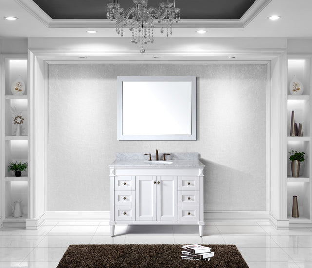 Virtu USA Tiffany 48" Single Bath Vanity with White Marble Top and Round Sink with Matching Mirror