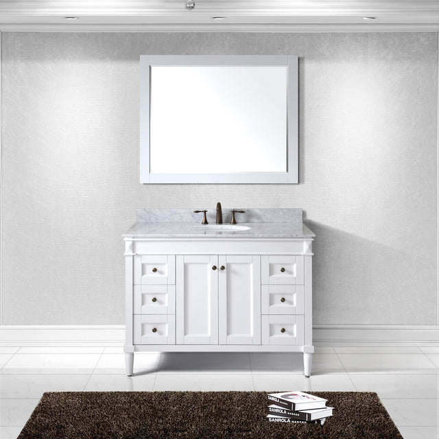Virtu USA Tiffany 48" Single Bath Vanity with White Marble Top and Round Sink with Matching Mirror