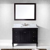 Virtu USA Tiffany 48" Single Bath Vanity with White Marble Top and Square Sink with Brushed Nickel Faucet with Matching Mirror