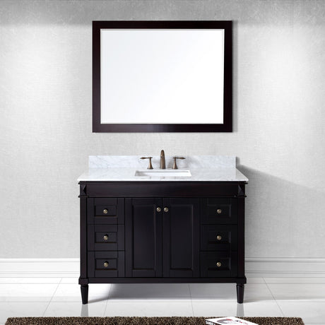 Virtu USA Tiffany 48" Single Bath Vanity with White Marble Top and Square Sink with Brushed Nickel Faucet with Matching Mirror