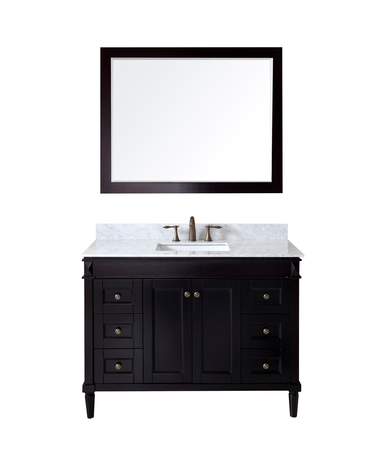 Virtu USA Tiffany 48" Single Bath Vanity with Marble Top and Square Sink with Brushed Nickel Faucet and Mirror - Luxe Bathroom Vanities