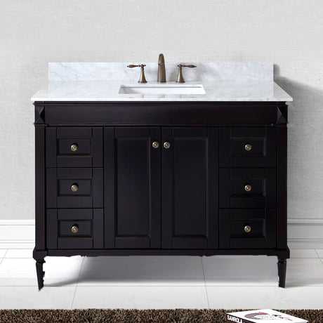 Virtu USA Tiffany 48" Single Bath Vanity with White Marble Top and Square Sink