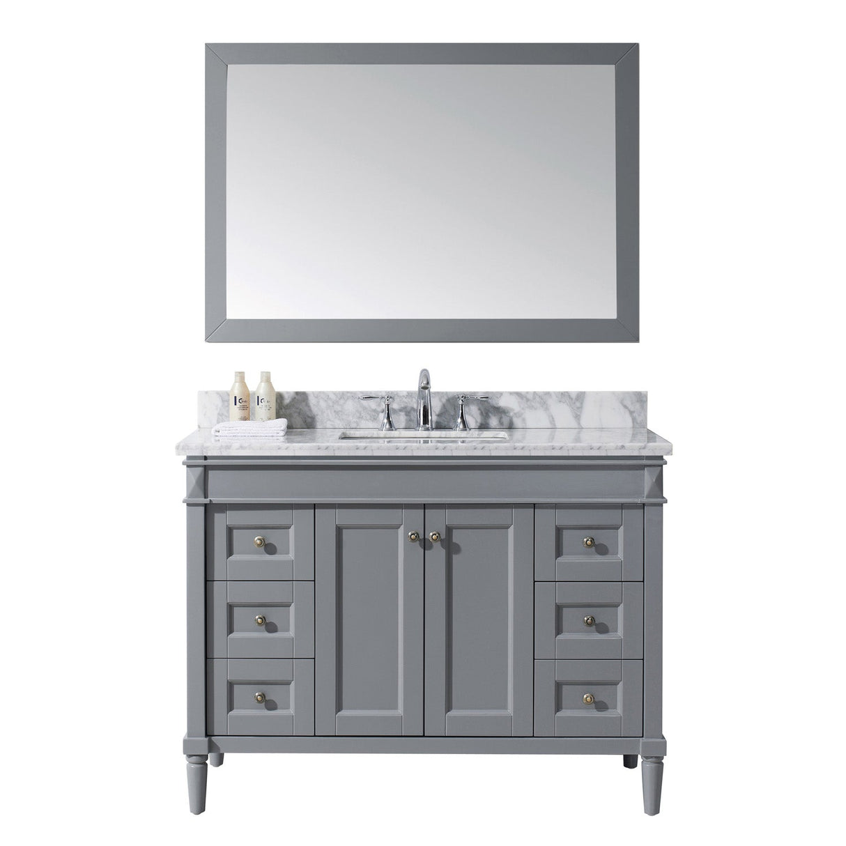 Virtu USA Tiffany 48" Single Bath Vanity in Grey with Marble Top and Square Sink with Brushed Nickel Faucet and Mirror - Luxe Bathroom Vanities Luxury Bathroom Fixtures Bathroom Furniture