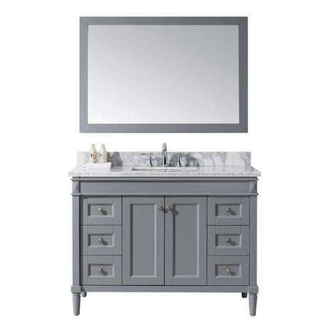 Virtu USA Tiffany 48" Single Bath Vanity with Marble Top and Square Sink with Mirror - Luxe Bathroom Vanities
