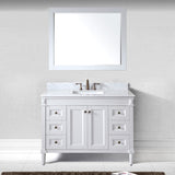 Virtu USA Tiffany 48" Single Bath Vanity with White Marble Top and Square Sink with Brushed Nickel Faucet with Matching Mirror