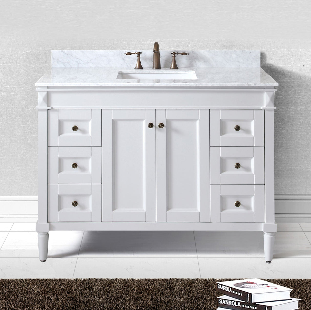 Virtu USA Tiffany 48" Single Bath Vanity with White Marble Top and Square Sink