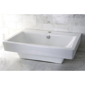 Plaza EV4024 Ceramic Semi-Recessed Bathroom Sink, White