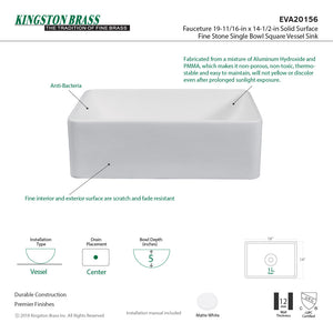 Arcticstone EVA20156 Solid Surface Rectangular Vessel Sink, Matte White