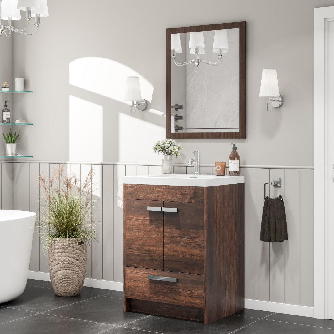 Eviva Reflection 30" x 24" Rectangular Gray Oak Wooden Framed Mirror