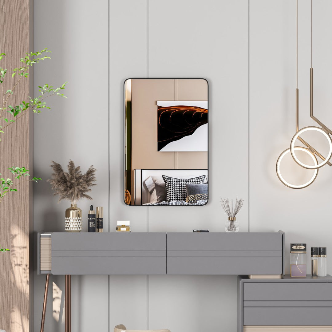 Eviva Harmony 20" x 30" Rectangular Black Metal Framed Mirror