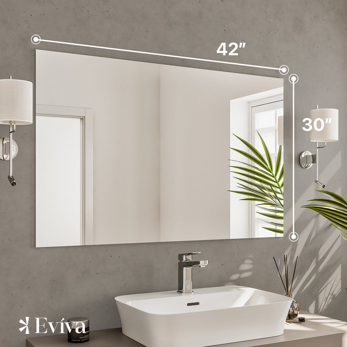 Eviva Sleek 42" x 30" Rectangular Frameless Mirror