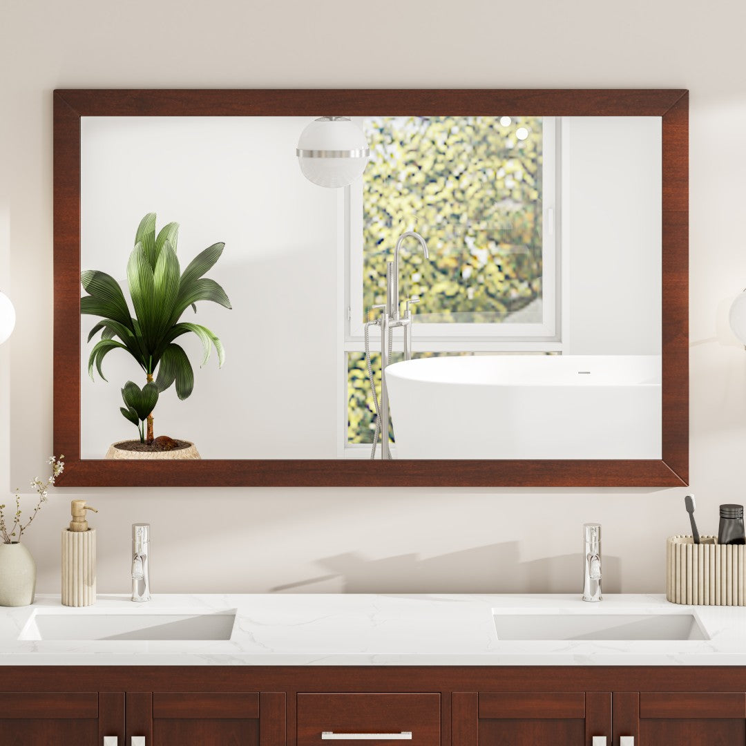 Eviva New York 48" x 30" Rectangular Brown Wooden Framed Mirror