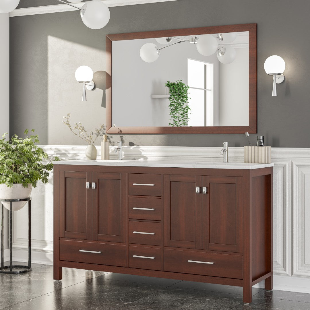 Eviva New York 48" x 30" Rectangular Brown Wooden Framed Mirror