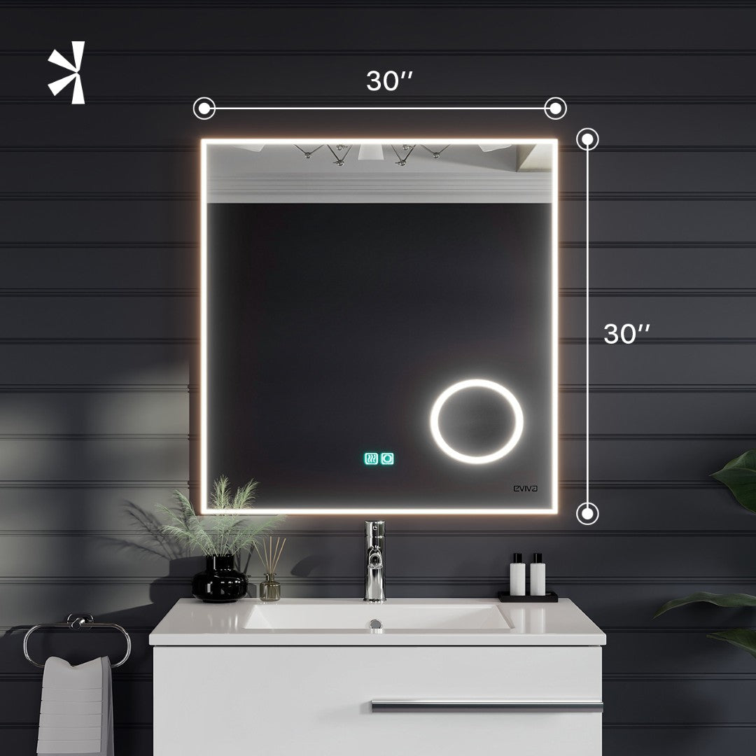 Eviva Illuminate 30" x 30" Square Chrome Aluminum Framed Mirror