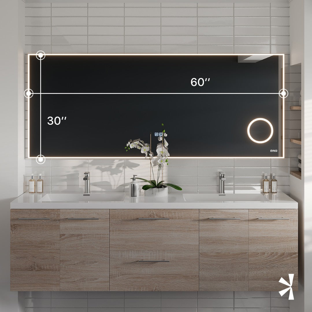 Eviva Illuminate 60" x 30" Rectangular Chrome Aluminum Framed Mirror